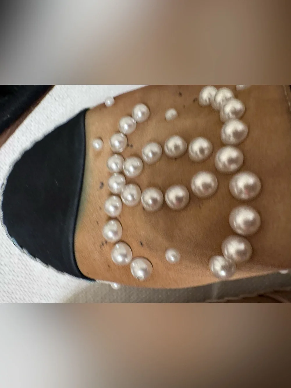 AUTHENTIC CHANEL Tan Suede Pearl-Embellished Flats